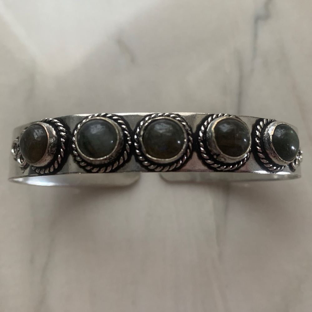 1948 Silver Cuff Bracelet with Labradorite Stone Embellishments